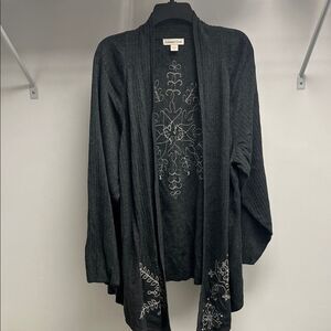 Coldwater Creek Dark Gray Embroidered Cardigan